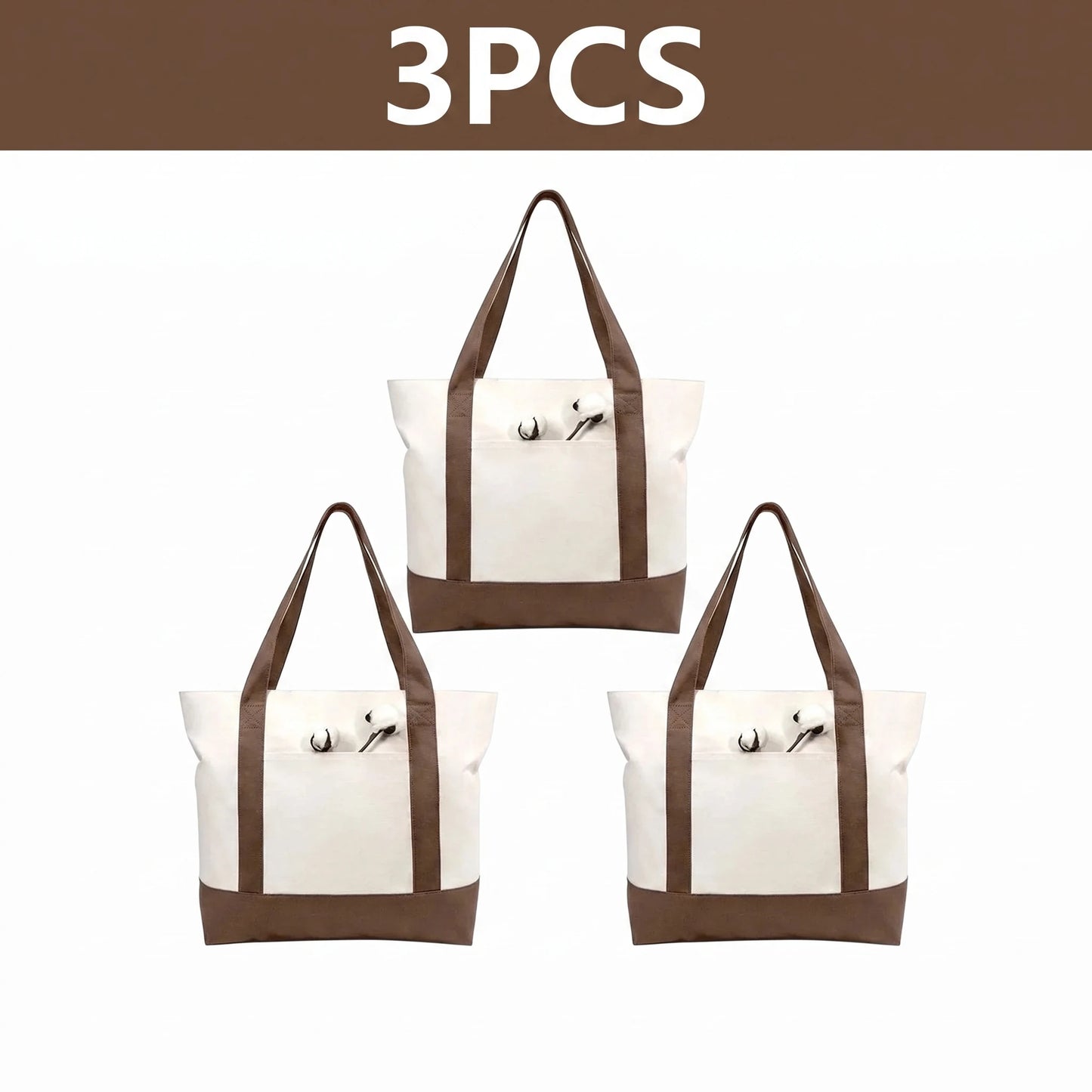 1/3/6PCS Heavy Duty Canvas Tote Bag with Front Pocket Blank DIY Reusable Grocery Shoulder Bag for Women Office School Beach