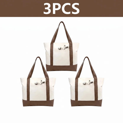 1/3/6PCS Heavy Duty Canvas Tote Bag with Front Pocket Blank DIY Reusable Grocery Shoulder Bag for Women Office School Beach