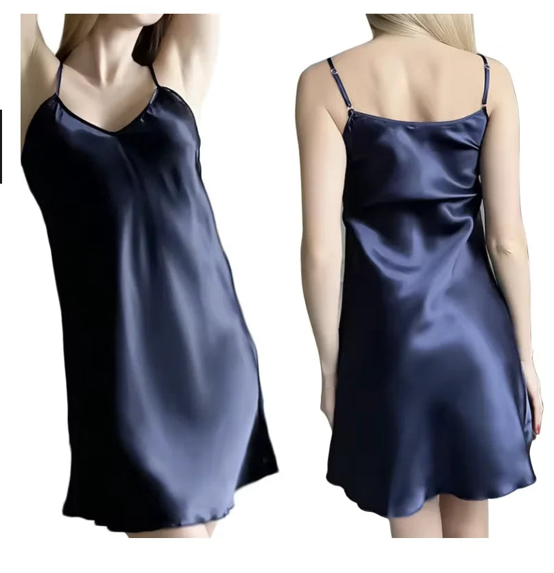 Women's Sexy Silk Satin Night Dress Sleeveless Nighties V-neck Nightgown Nightdress Plus Size Sleepwear Nightwear