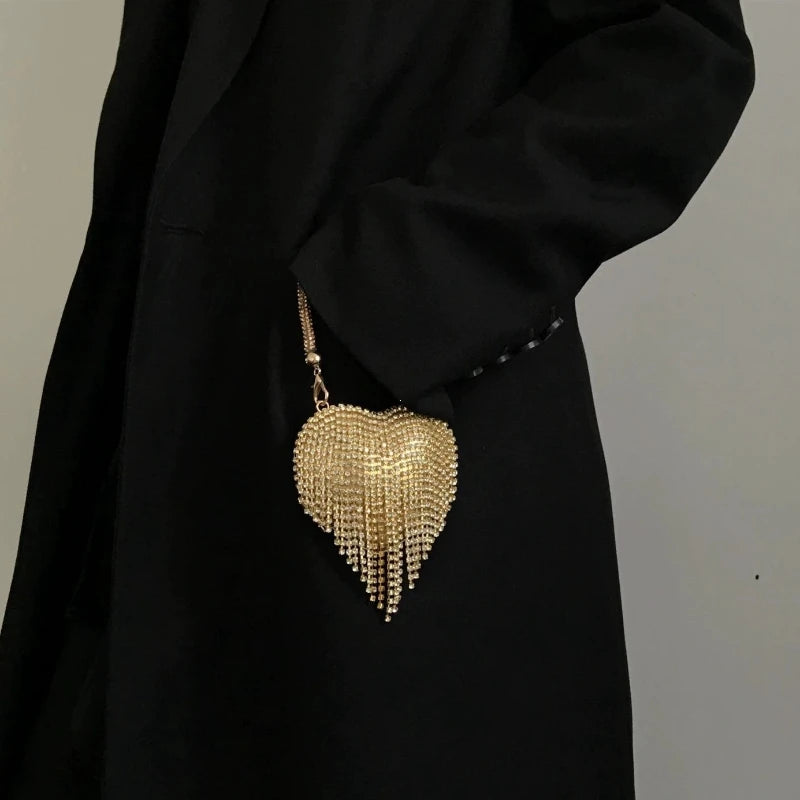 Diamond Evening Clutch Rhinestones Purse Ladies Fashion Bag Designer for Women Chain Shoulder Bag Luxury Small Bling Heart Shape