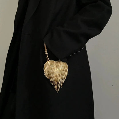 Diamond Evening Clutch Rhinestones Purse Ladies Fashion Bag Designer for Women Chain Shoulder Bag Luxury Small Bling Heart Shape