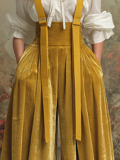 New Elegant Yellow Color Jumpsuits for Women Loose Wide Leg Pants Autumn Playsuits Holiday Patchwork Fashion Overalls Streetwear