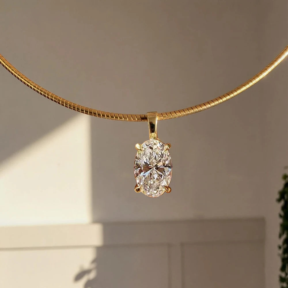 3/4/5Carat Oval Cut Moissanite Hard Necklace for Women 100% S925 Silver Solitaire Diamond Collar Necklace with GRA Certificate