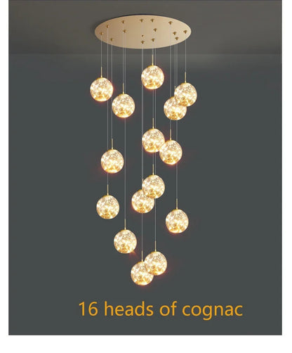 Starry Sky Staircase Lamp Long Chandelier Nordic Design Duplex Corridor Light Luxury Creative Pendant Lights Apartment Hall