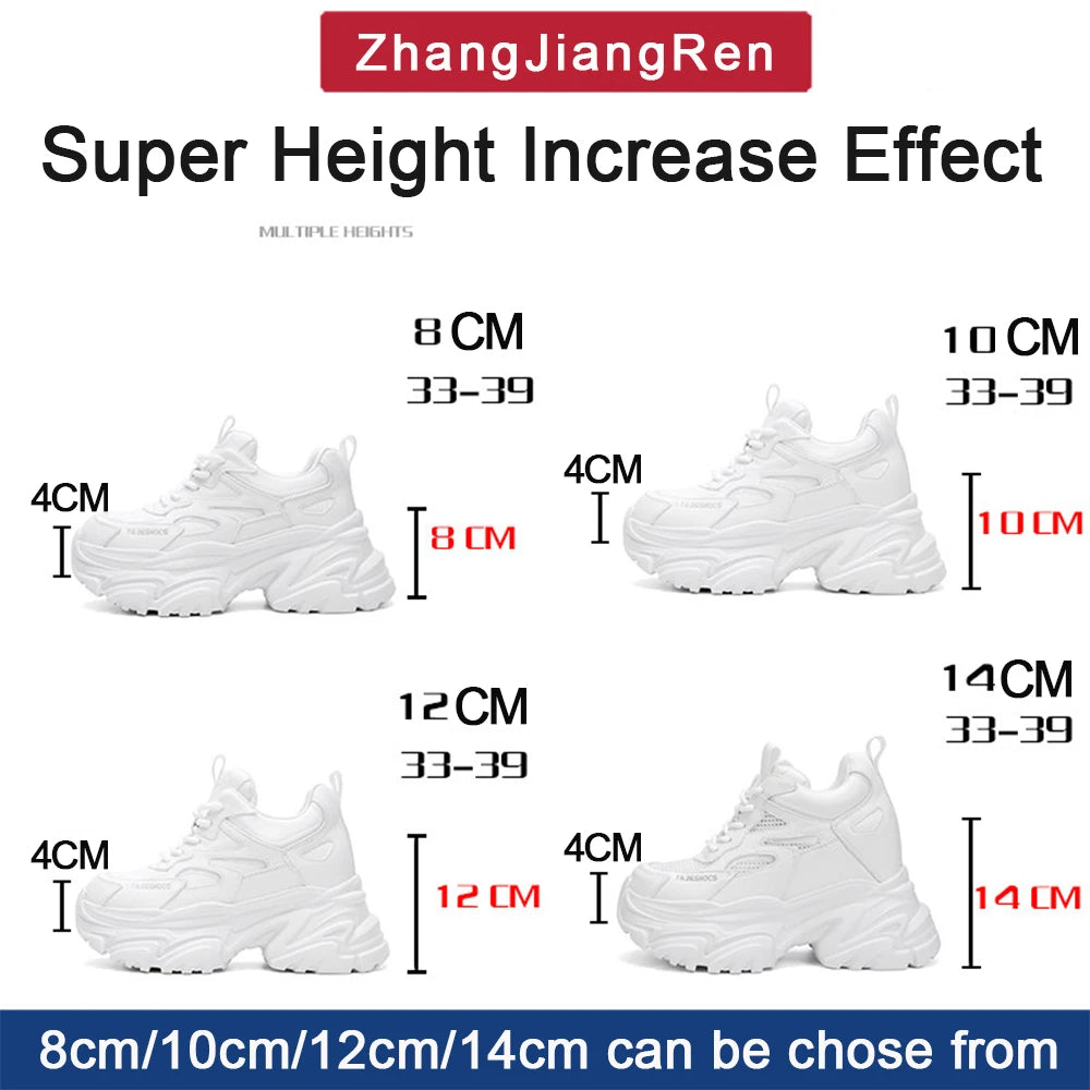 ZJR 14cm Chunky Sneakers for Women Super Increasing Women Shoe High Quality Real Leather Shoes Lightweight Platform Shoes 8-14cm