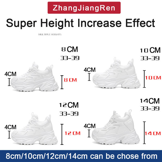 ZJR 14cm Chunky Sneakers for Women Super Increasing Women Shoe High Quality Real Leather Shoes Lightweight Platform Shoes 8-14cm