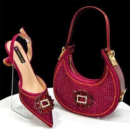 2026 Elegant Nigerian Women's Party Shoes with Medium Heel & Matching Handbag – Pointed Toe Fashion Footwear for Special