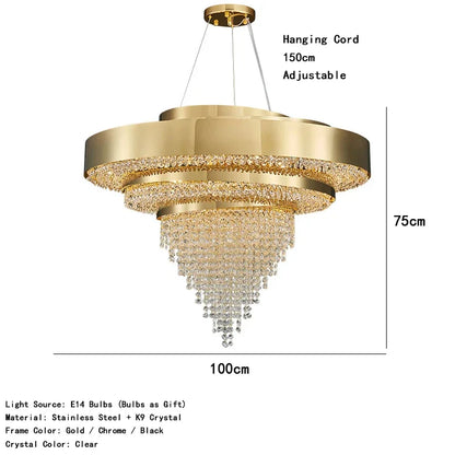 Luxury Crystal LED Hanging Chandeliers Italian Design Modern Pendant Lights Living Dining Room Home Restaurant Lighting Fixtures