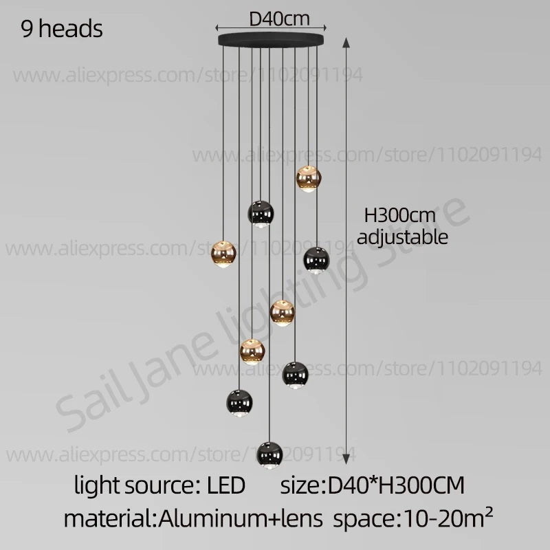Nordic Circular Chandelier Indoor Lighting Modern Chandelier Gold And Black Mixed High Loft Chandelier LED Staircase Chandelier
