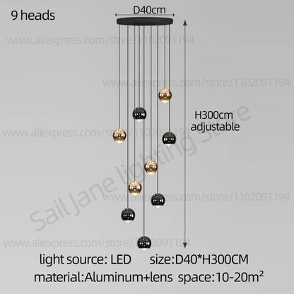 Nordic Circular Chandelier Indoor Lighting Modern Chandelier Gold And Black Mixed High Loft Chandelier LED Staircase Chandelier
