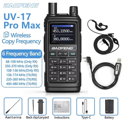 BAOFENG UV-17Pro Max Dual Band VHF/UHF Walkie Talkie with One-key Frequency Matching NOAA Weather Channels for Hiking Camping