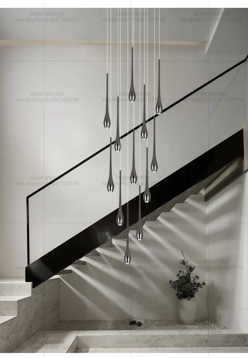 Minimalist LED Chandelier Luxurious Modern Living Room Lighting Duplex Attic Home Decoration Dining Room Staircase Pendant Light