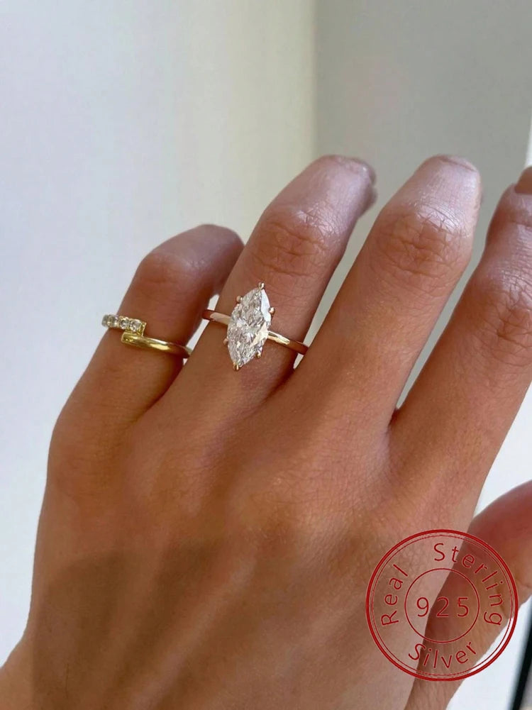 925 Sterling Silver Classic Gorgeous Sparkling Zircon Ring For Women Engagement Wedding Luxury Fashion High Quality Fine Jewelry