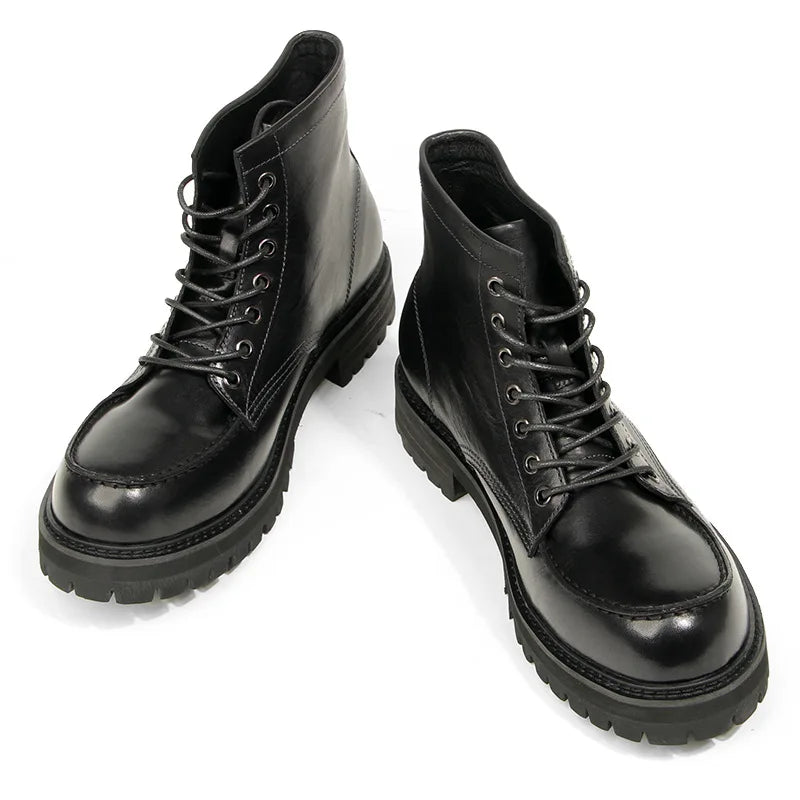 Vintage Work Boots Men's Winter High-top Leather Boots Men Mid-top Short Boots