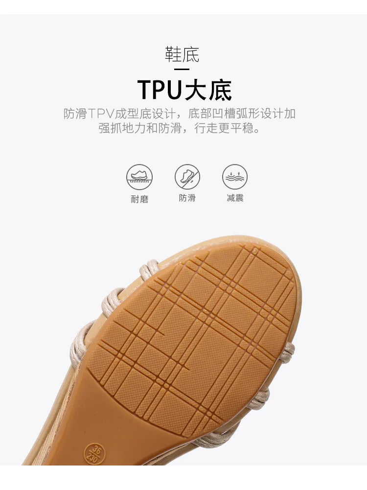 High quality leather flat sandals for women 5cm mid heel with beading summer 2026 36 42 open toe casual vintage shoe black beige