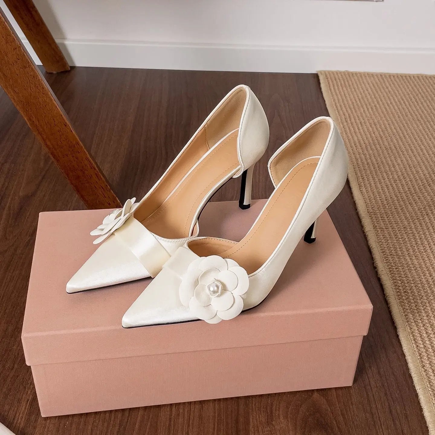 Two Piece High Heel Women's Shoes with Silk Satin Flower Decoration Women's High Heel Sandals Luxury Designer Women's Shoes