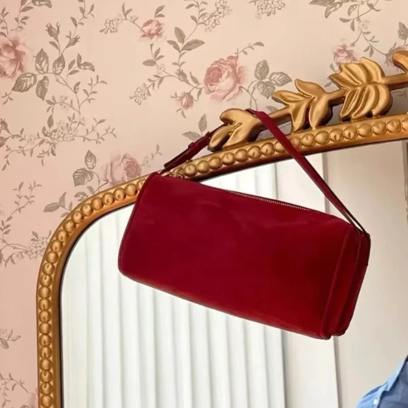 2025 New Luxury 90s Pen Holder Bag Genuine Soft Cowhide & Suede Mini Crossbody Bag Hand-Carry Vintage Shoulder Purse for Women