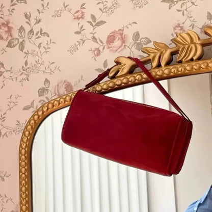 2025 New Luxury 90s Pen Holder Bag Genuine Soft Cowhide & Suede Mini Crossbody Bag Hand-Carry Vintage Shoulder Purse for Women