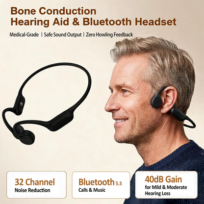 Open-Ear Bone Conduction Hearing Bluetooth Headphones for Deaf Multi-Channel Rechargeable Hearing Aids Headset Noise Reduction