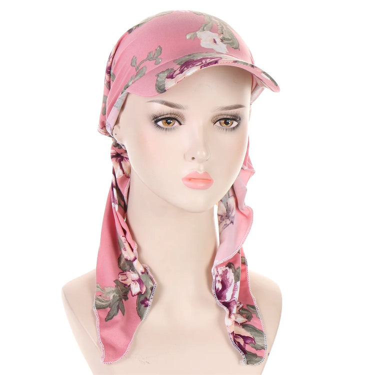 Trendy Print Muslim Hijab Caps With Brim Women Baseball Cap Wrap Head Ramadan Ladies Fashion Headwear Turban Bonnet