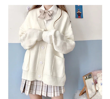 Japan School Sweater Spring Autumn V-neck Cotton Knitted Sweater College Style JK Uniform Cardigan 5 Color Student Girls Cosplay