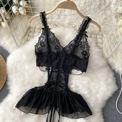 Cute Sweet Trend Cartoon Printed Jumpsuit Half High Collar Sleeveless Slim Fit Lingerie Bodycon Bodysuit Rompers Pajama Catsuits