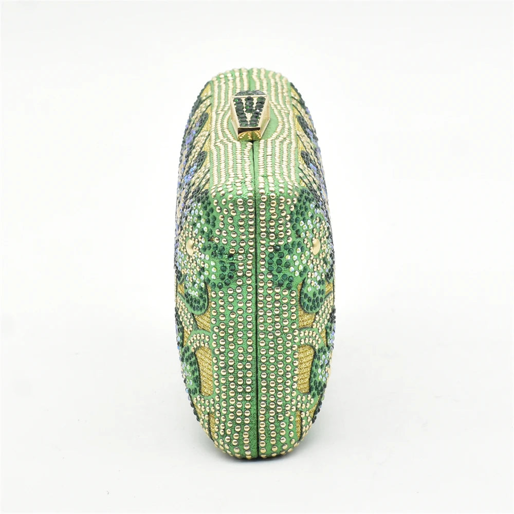 New Arrival Green Color Nigerian Shoes and Matching Bags Set Italian Ladies Shoes and Bags To Match Set Decorated with Rhinstone
