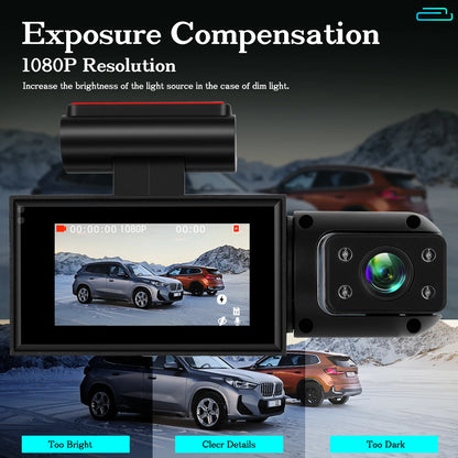 Podofo 3.16-inch 1080P Car Dash Cam With Four High-Definition Lenses, Including 480p Left Interior, Right Interior, And Rear View Cameras Loop Recording Car DVR Video Recorder