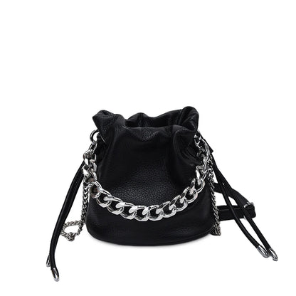 100% Genuine Leather Women Shoulder Crossbody Bags High Quality Solid Color Cow Leather Bucket Handbag Luxury Female Sac
