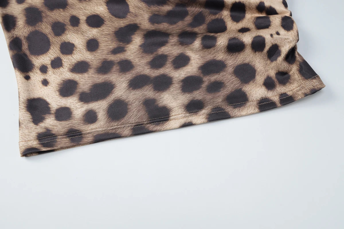 Dulzura Summer Fashion Sexy O-Neck Sleeveless Shirring Leopard Print T-Shirt Women'S Casual Versatile Y2K Top Party Club Clothes