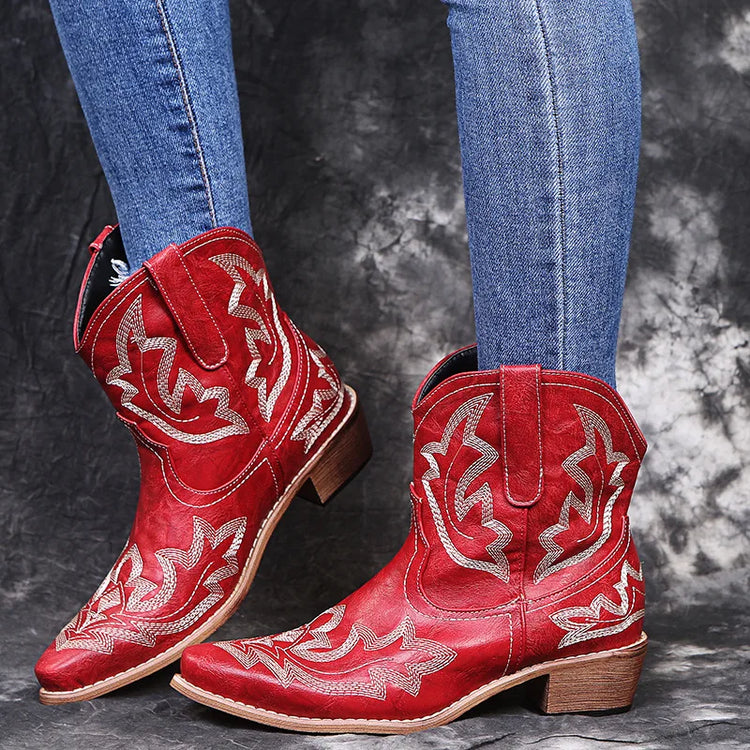 Boots Women New 2026 Winter  Luxury Designer Embroidered Ankle Boots for Women Ladies Pointy Fashion Rubber Footwear Women Shoes
