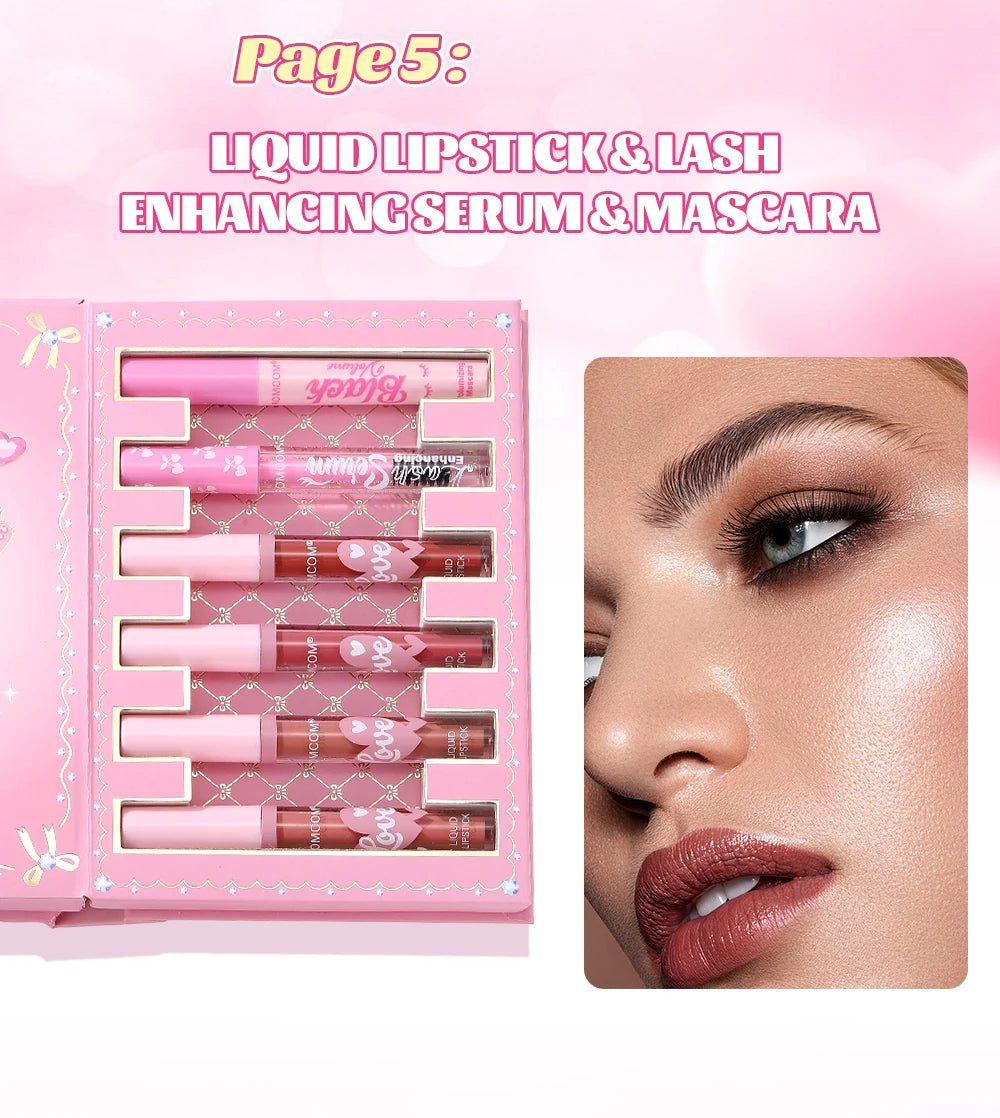 All-in-One 5-Page Makeup Magic Book: Full Kit with Multi-Shade Eyeshadow, Blush, Highlighter, Contour & Glossy Lip Gloss