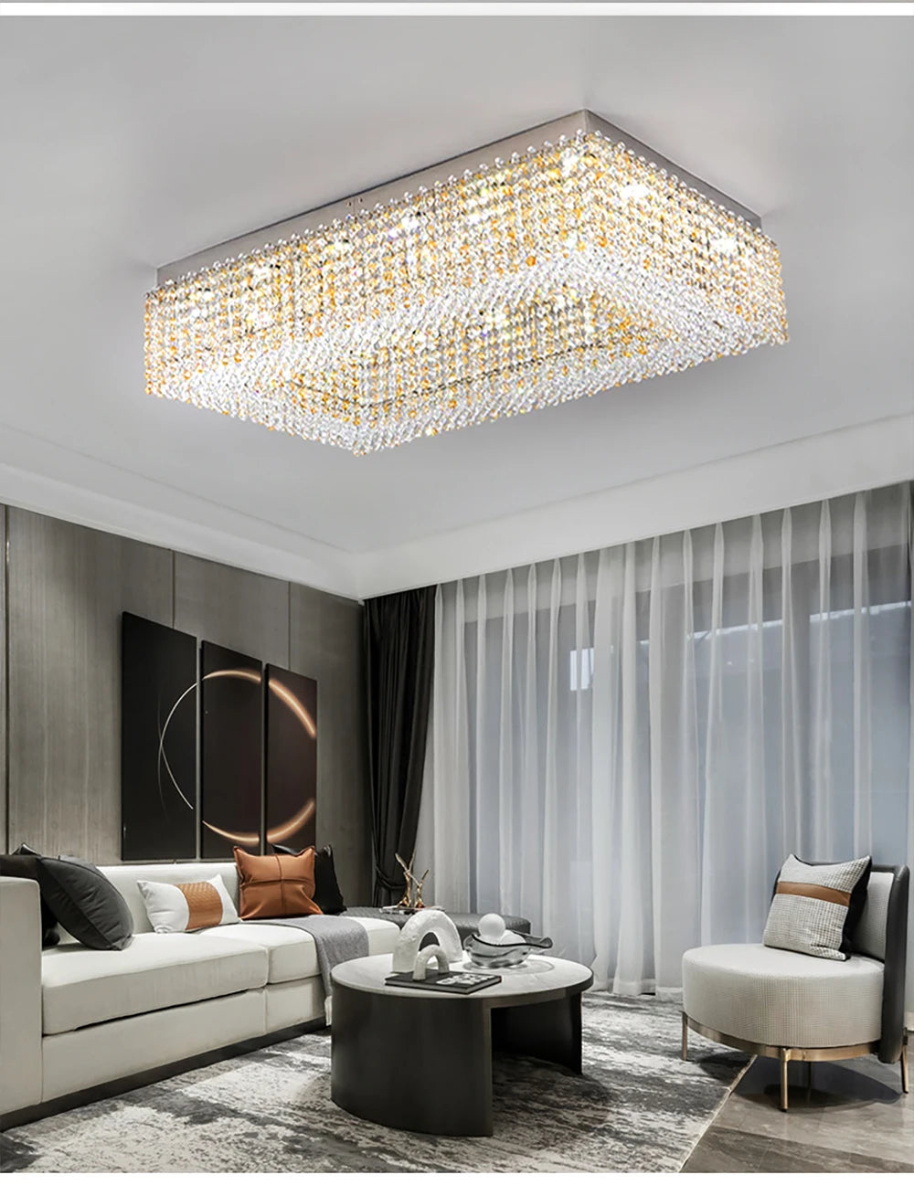 Champagne Crystal Waterfall Bead Modern Ceiling Lights LED Lamps Lighting Fixture for Living Room Lustres Home Decor Lampara