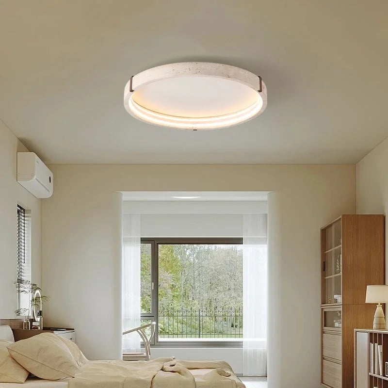 IWHD Wabi Sabi LED Ceiling Lamp Dining Room Restaurant Coffee Yellow Travertine Stone Minimalism Hanging Lights Lamparas Techo