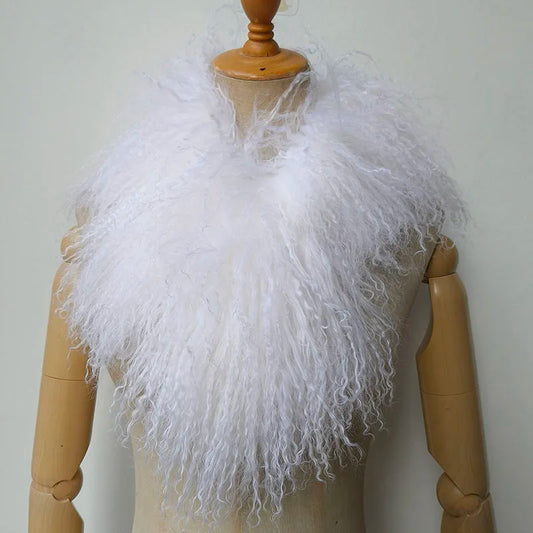 Women Winter Mongolia lamb Fur Scarf Short Luxury Ladies Warm Genuine Tibet Fur Scarves Female Middle Length Real Fur Collar