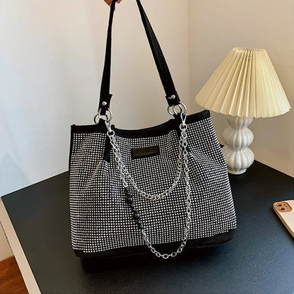 2024 Fashion Women Bling Diamonds Handbag Large Capacity PU Leather Big Totes Designer Female Chain Shoulder Bags Shopping Bags