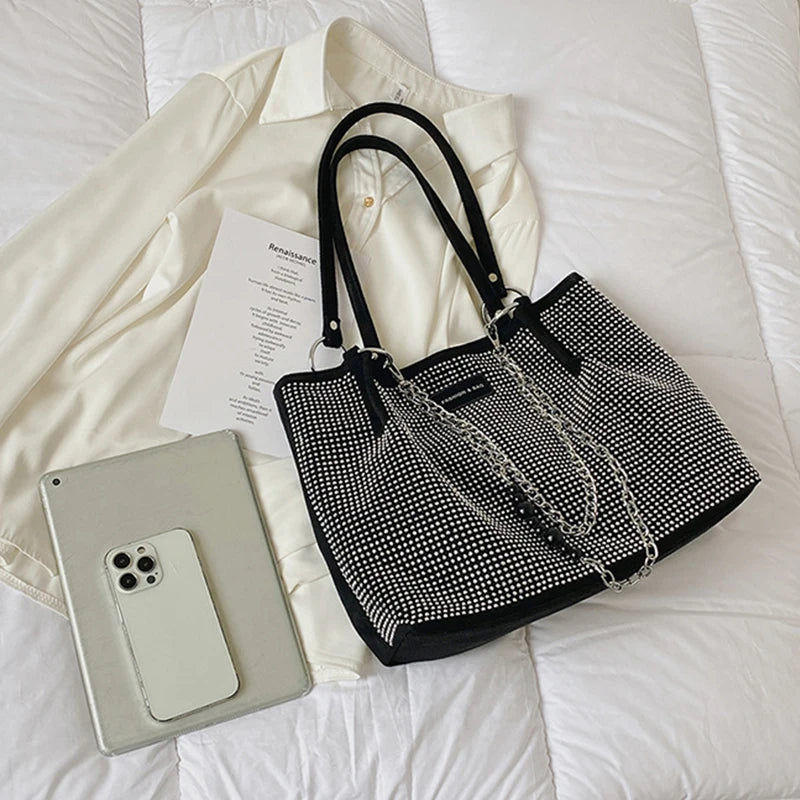 Yogodlns Luxury Rhinestone Bucket Bag For Women Fashion Brands Shouldr Bag Trendy Underarm Bag Shopping Handbag Purse Bolsa