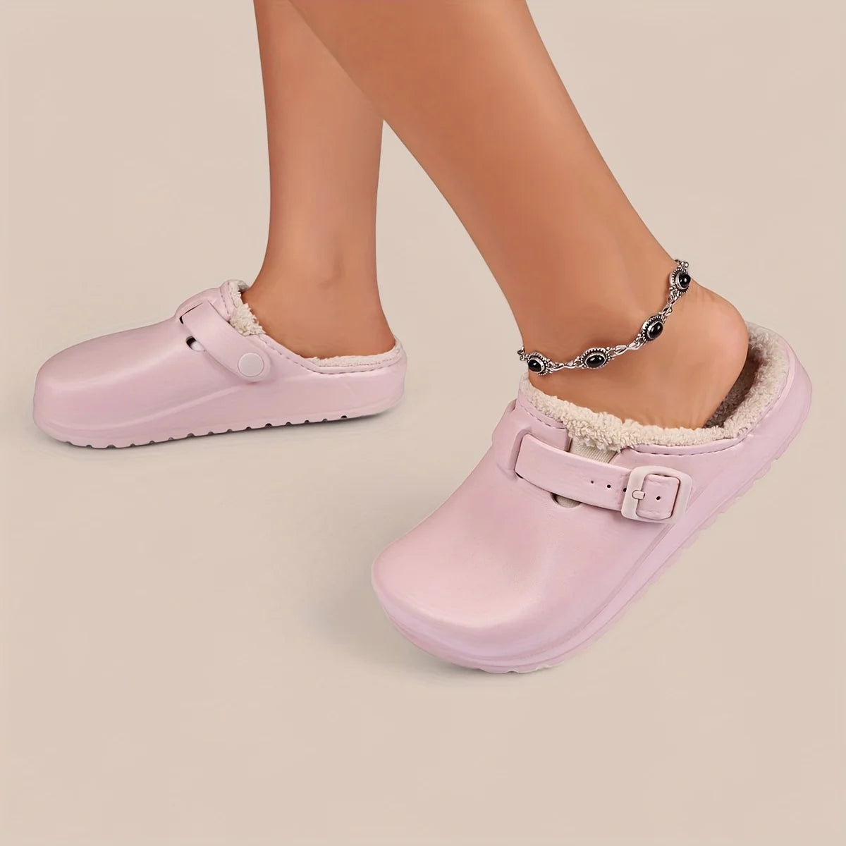 Women's EVA Plush House Slippers Adjustable Straps, Round Toe, Anti-Slip Women's Winter Shoes Suitable for Indoor Outdoor Wear