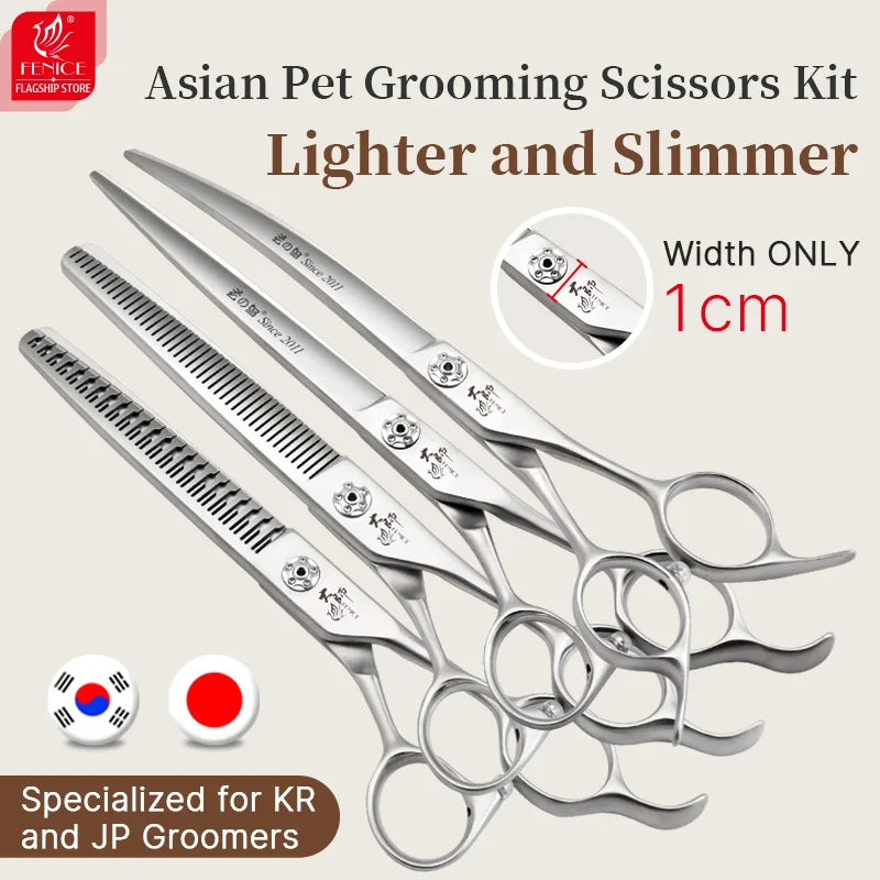 Fenice Slim Narrow Dog Grooming Scissors Set Straight/Curved/Thinner/Chunker Shears Scissors Specialized for KR and JP Groomers