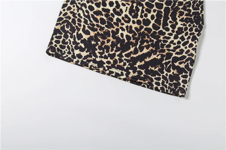 Weird Puss Hottie Trend Leopard Dress Women Sexy Digital Print Line Patchwork Low-Neck Sleeveless Fashion Party Club Bodycon