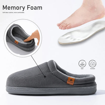Warm Slippers for Men TPR Sole Memory Foam Soft Cushion Non Slip Stripe Design Comfortable Corduroy House Shoes