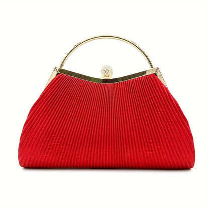 Pleated Evening Handbag Women Top Handle Glitter Day Clutch Ladies Wedding Dinner Dressed Clip Bag Diamond Party Purse Gold
