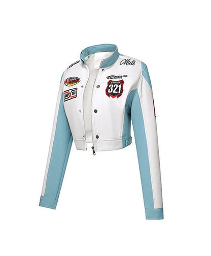 Women's Embroidered White PU Leather Jacket Motorcycle Wear Trendy Jazz Dance Autumn 2025 Collection New Arrival