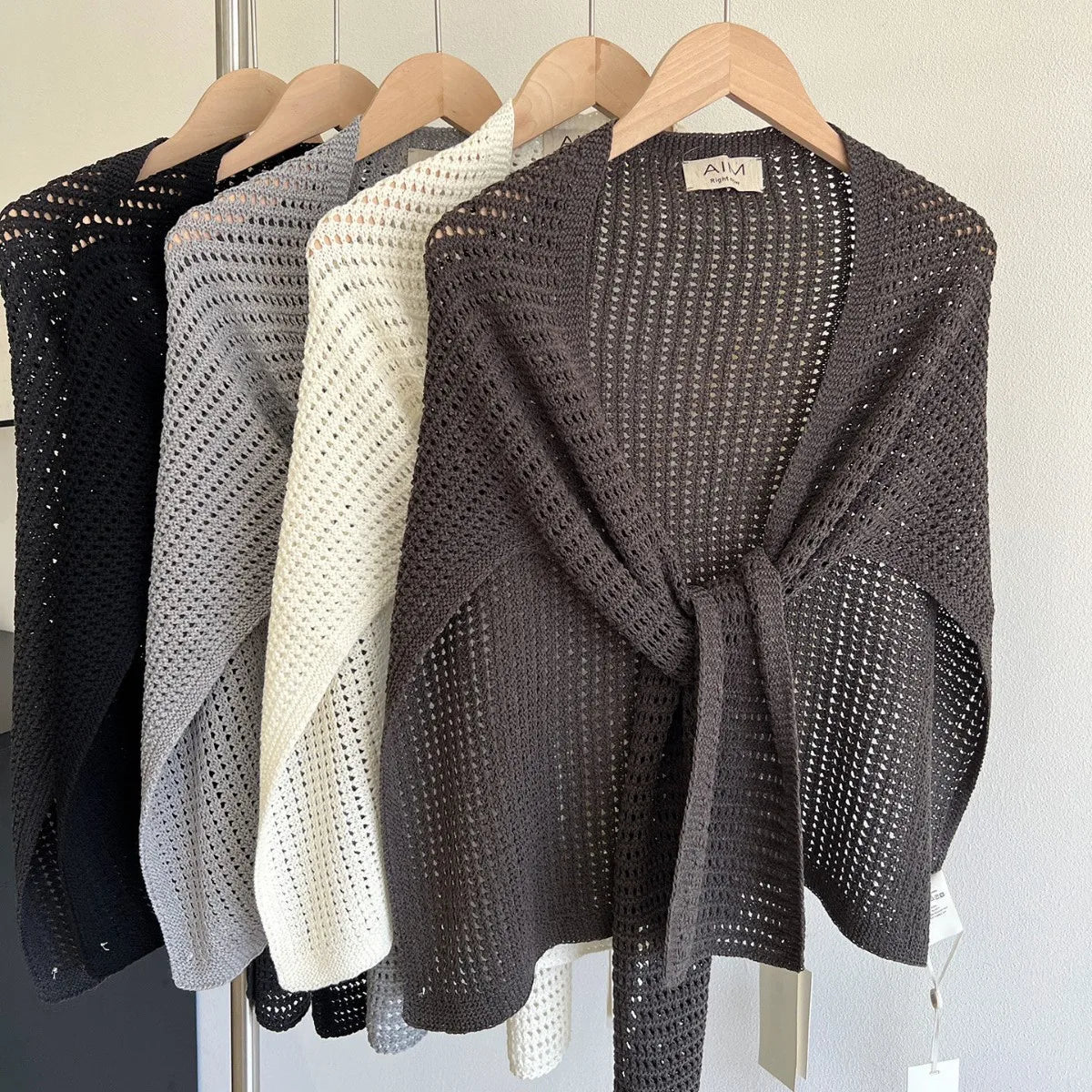 Knitted Hollow T-shaped Shawl for Women 2026 Summer New Thin with Wool Knot Decoration Sun-protective Vest on The Shoulders