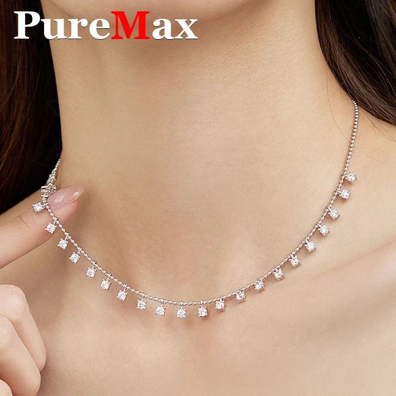 PureMax 3ct/9ct Premium Real Shiny Moissanite Necklace For Women S925 Silver Moissanite Diamond Necklace Party Fine Jewelry
