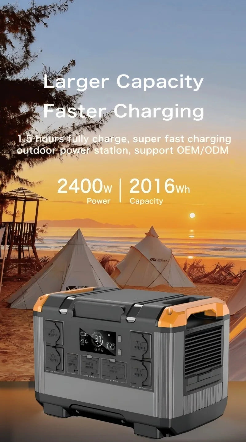 2400W Portable Charging Station, 2160Wh LiFePO4 Battery, Solar Generator with 2400W AC Output, Suitable for Garden Parties