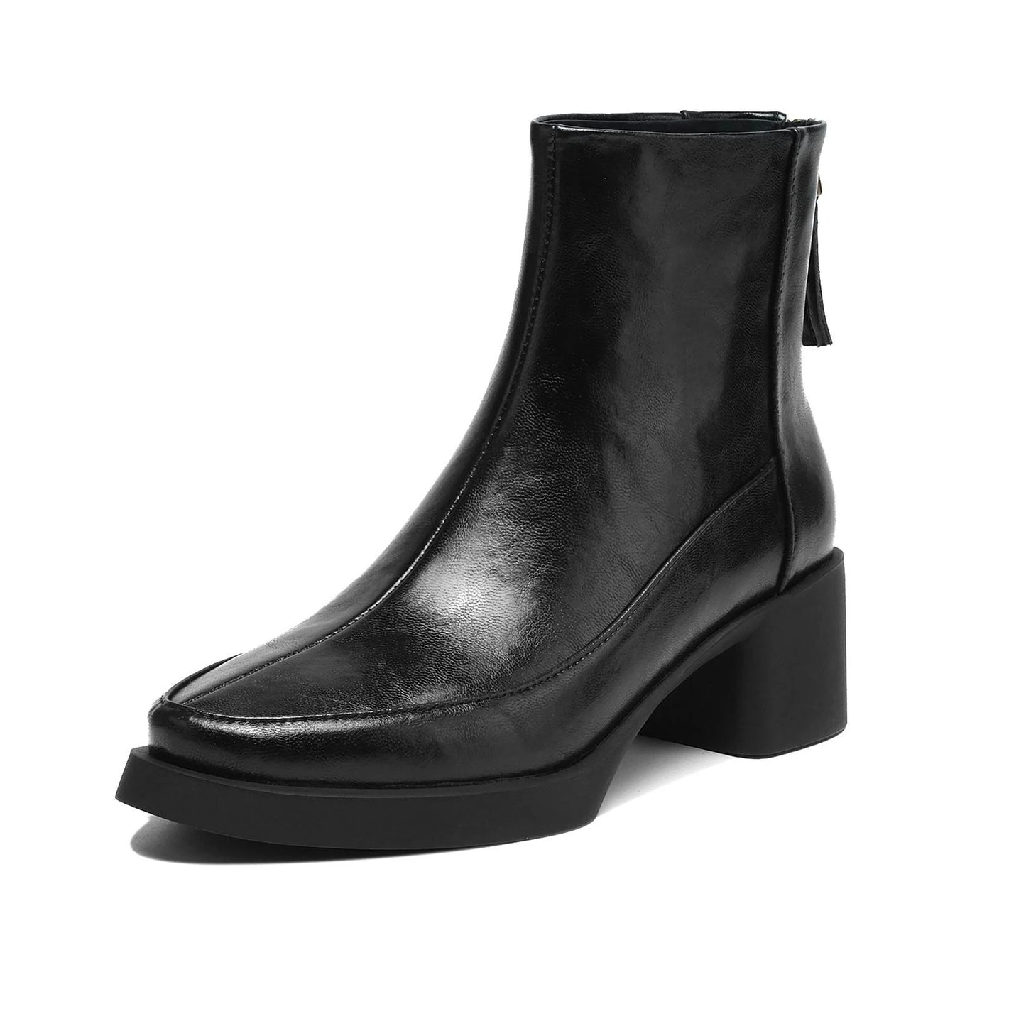 Plus Size 34-43 Cow Skin Round Toe Zipper High Heels Modern Motorcycles Boots Warm Winter Shoes Dating Retro Brand Ankle Boots