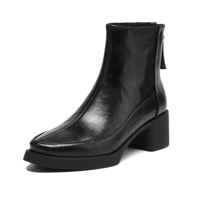 Plus Size 34-43 Cow Skin Round Toe Zipper High Heels Modern Motorcycles Boots Warm Winter Shoes Dating Retro Brand Ankle Boots