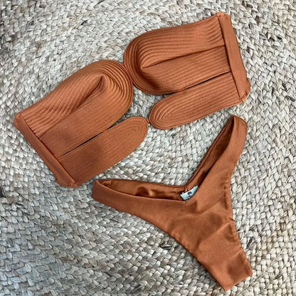 Push Up Bikinis Sexy Women Swimsuit 2025 Female Swimwear Bandeau Biquini Thong Triangle Swimming Suits Halter Bodysuit Beachwear