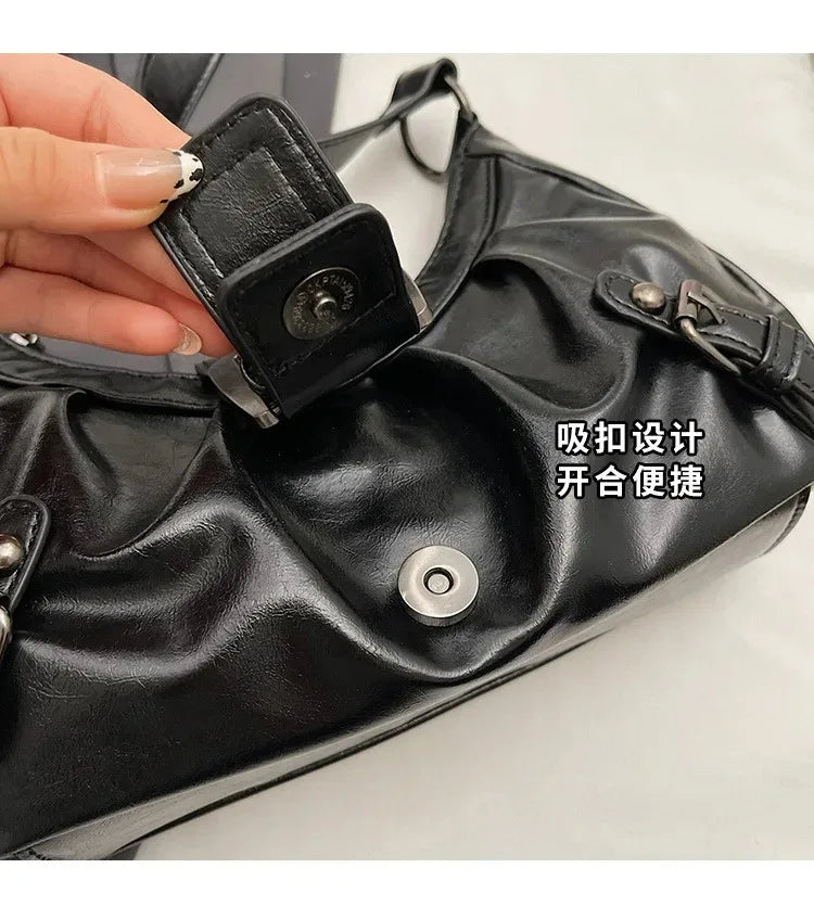 Y2K Retro Pleated Hobo Shoulder Bag for Women Hot Selling Maillard Style Underarm Bag Clutch Handbags for Travel Work Shopping